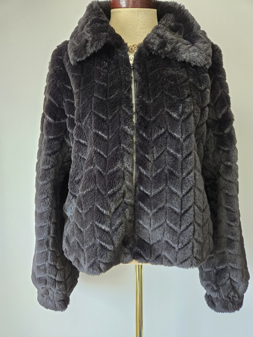 We The Free Plush Faux-Fur Black Zip Jacket - . Size M